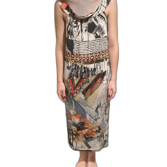 SAVE THE QUEEN! Y2K Dress S Midi Multicolored Italian Art to Wear Phoebe Buffay - Picture 1 of 13